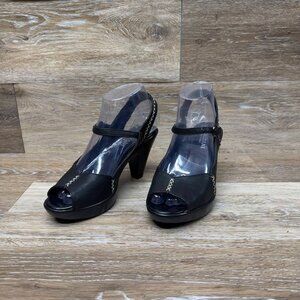 Cordani Black Leather Peep Toe Heels Women's Size EU 37